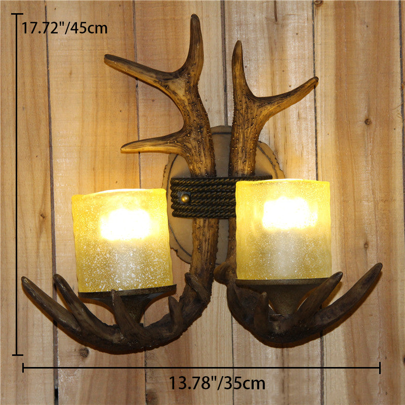 Contemporary Creative Antler Cylinder Resin Glass 2-Light Wall Sconce Lamp For Bedroom