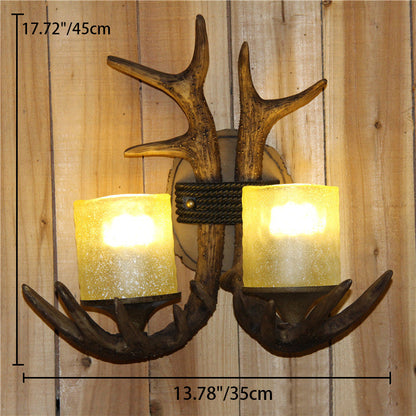 Contemporary Creative Antler Cylinder Resin Glass 2-Light Wall Sconce Lamp For Bedroom