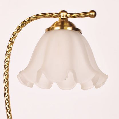 Modern Art Deco Floral Round Iron Glass 1-Light Table Lamp For Bedroom