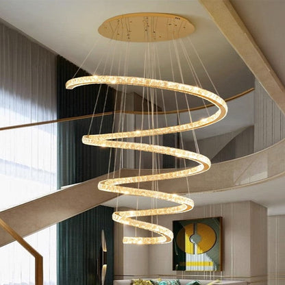 ثريا كريستال LED حديثة فاخرة من الفولاذ المقاوم للصدأ حلزونية لغرفة المعيشة