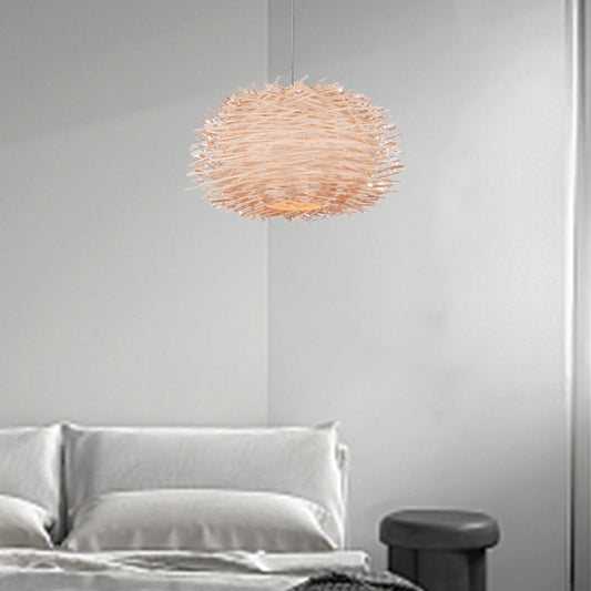 Contemporary Creative Bird's Nest Shape Round Rattan 1-Light Pendant Light For Dining Room