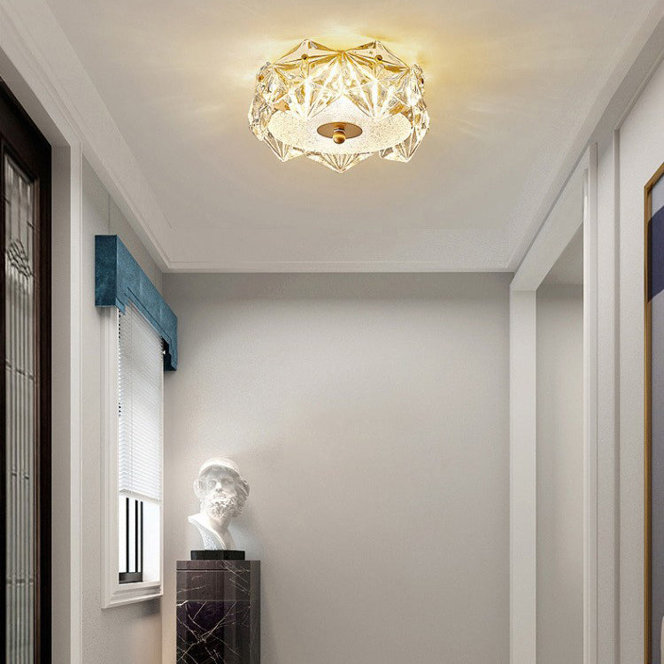 Modern Luxury Round Dome Iron Glass LED Flush Mount Ceiling Light For Bedroom