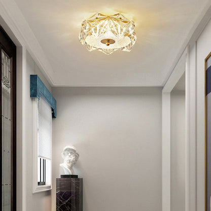 Modern Luxury Round Dome Iron Glass LED Flush Mount Ceiling Light For Bedroom