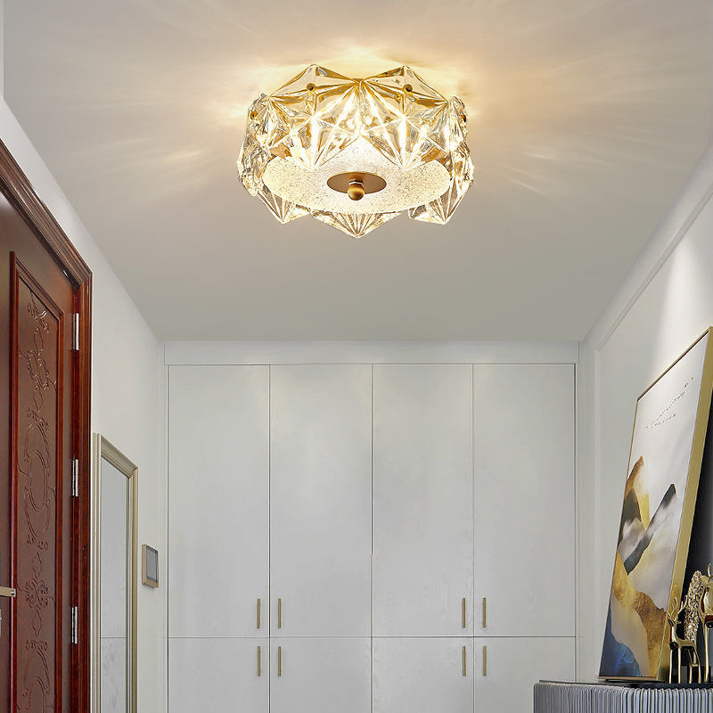 Modern Luxury Round Dome Iron Glass LED Flush Mount Ceiling Light For Bedroom