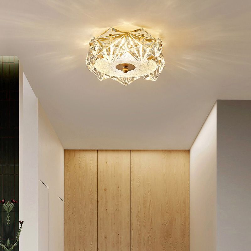 Modern Luxury Round Dome Iron Glass LED Flush Mount Ceiling Light For Bedroom