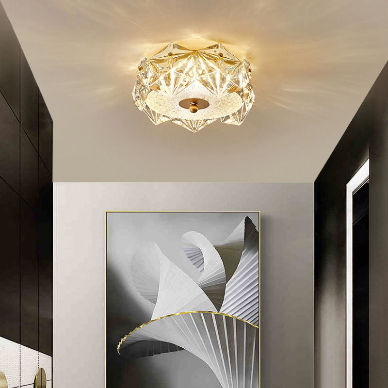 Modern Luxury Round Dome Iron Glass LED Flush Mount Ceiling Light For Bedroom