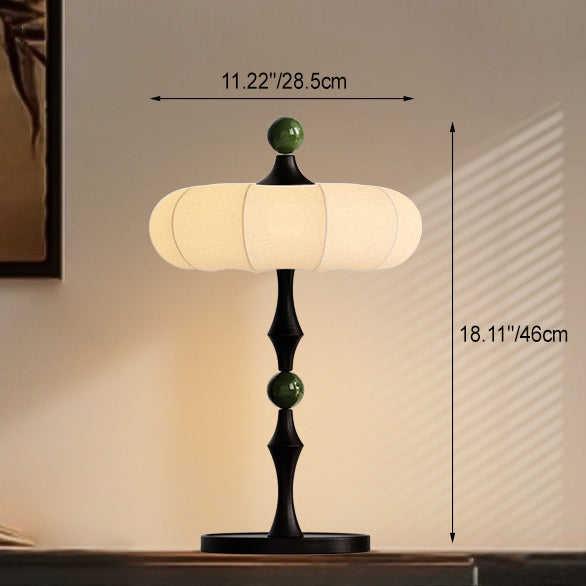 Traditional Vintage Round Cylinder Iron Aluminum Wood Fabric 1-Light Table Lamp For Bedroom