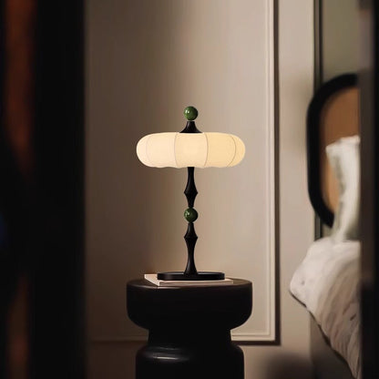 Traditional Vintage Round Cylinder Iron Aluminum Wood Fabric 1-Light Table Lamp For Bedroom