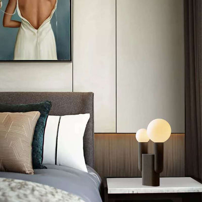 Contemporary Creative Round Orb Resin Glass 2-Light Table Lamp For Bedroom