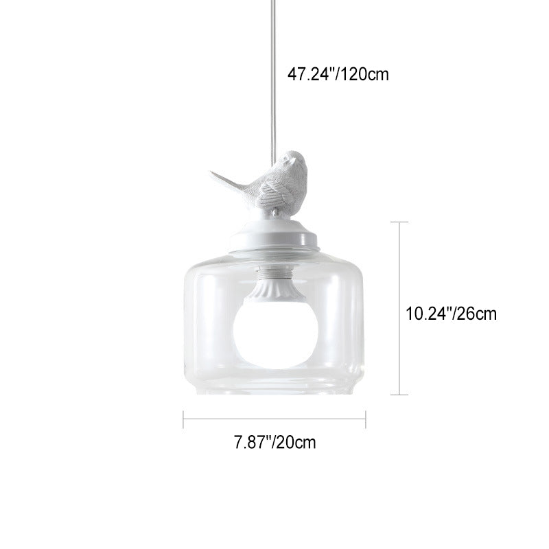 Contemporary Creative Bird Round Cylinder Resin Glass 1-Light Pendant Light For Dining Room