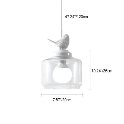 Contemporary Creative Bird Round Cylinder Resin Glass 1-Light Pendant Light For Dining Room