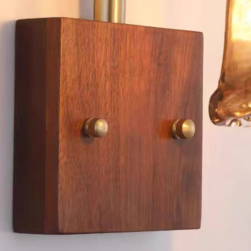 Traditional Vintage Square Cylinder Round Trapezoid Copper Glass 1-Light Wall Sconce Lamp For Bedroom