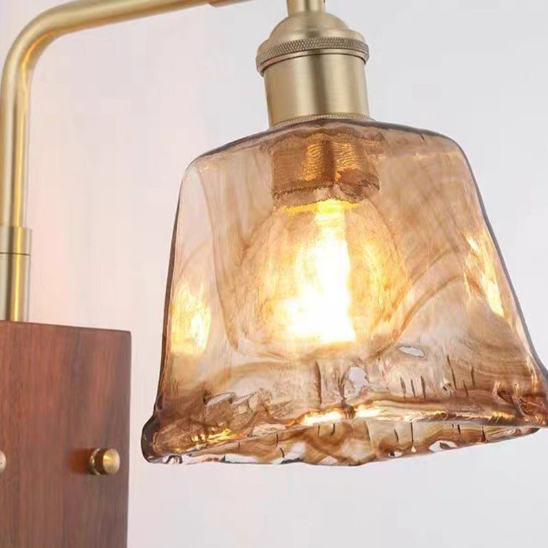 Traditional Vintage Square Cylinder Round Trapezoid Copper Glass 1-Light Wall Sconce Lamp For Bedroom