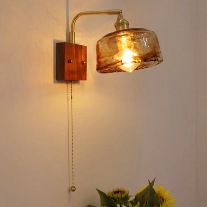 Traditional Vintage Square Cylinder Round Trapezoid Copper Glass 1-Light Wall Sconce Lamp For Bedroom