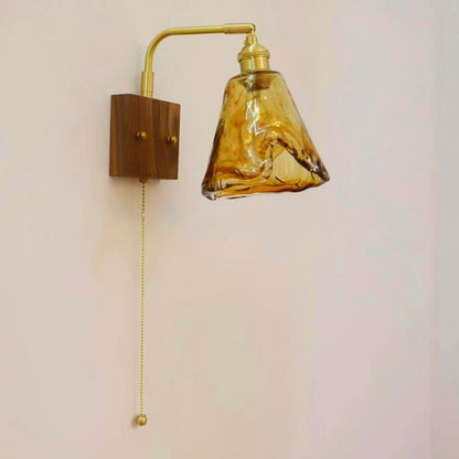 Traditional Vintage Square Cylinder Round Trapezoid Copper Glass 1-Light Wall Sconce Lamp For Bedroom