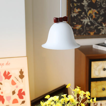 Contemporary Scandinavian Cream Bell Bow Tie Round Iron 1-Light Pendant Light For Bedroom