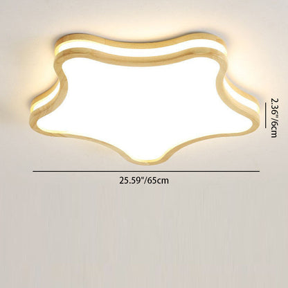Contemporary Creative Star Shape Rubberwood Acrylic LED Flush Mount Ceiling Light For Bedroom