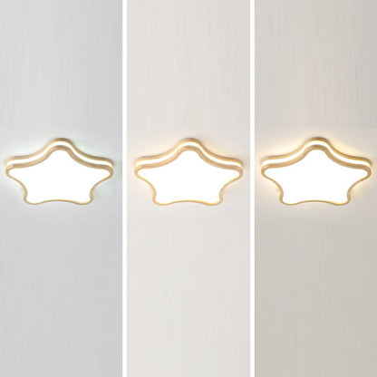 Contemporary Creative Star Shape Rubberwood Acrylic LED Flush Mount Ceiling Light For Bedroom