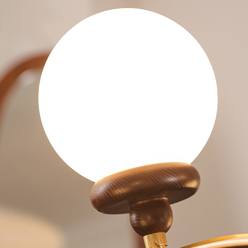 Traditional Vintage Magic Bean Round Orb Wood Iron Glass 4/6/8/10 Light Chandelier For Living Room