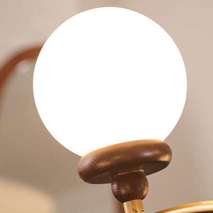 Traditional Vintage Magic Bean Round Orb Wood Iron Glass 4/6/8/10 Light Chandelier For Living Room