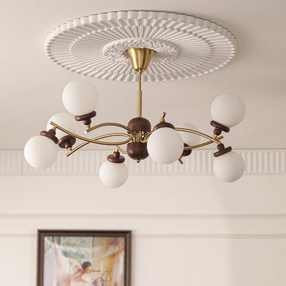 Traditional Vintage Magic Bean Round Orb Wood Iron Glass 4/6/8/10 Light Chandelier For Living Room