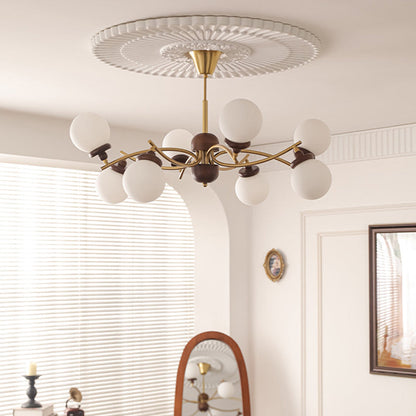 Traditional Vintage Magic Bean Round Orb Wood Iron Glass 4/6/8/10 Light Chandelier For Living Room