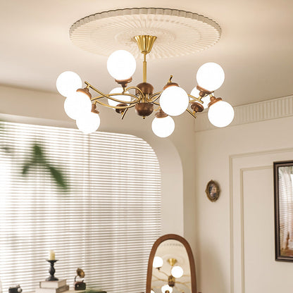 Traditional Vintage Magic Bean Round Orb Wood Iron Glass 4/6/8/10 Light Chandelier For Living Room