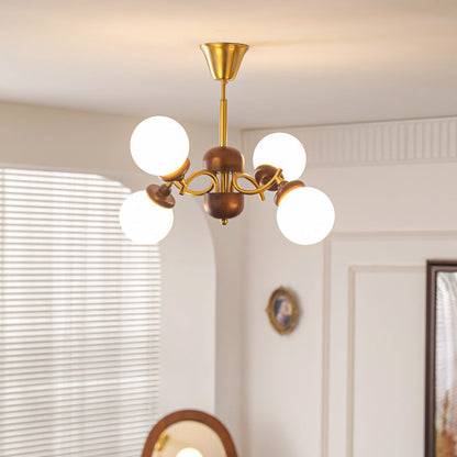 Traditional Vintage Magic Bean Round Orb Wood Iron Glass 4/6/8/10 Light Chandelier For Living Room