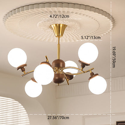 Traditional Vintage Magic Bean Round Orb Wood Iron Glass 4/6/8/10 Light Chandelier For Living Room