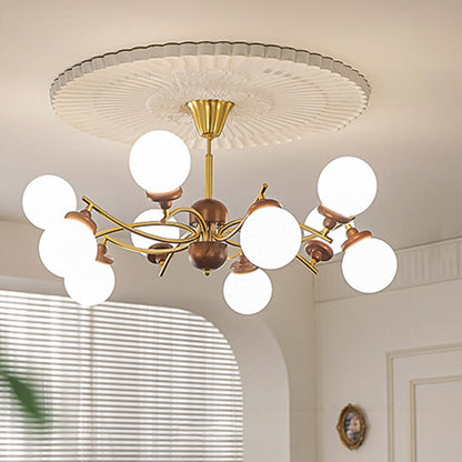 Traditional Vintage Magic Bean Round Orb Wood Iron Glass 4/6/8/10 Light Chandelier For Living Room