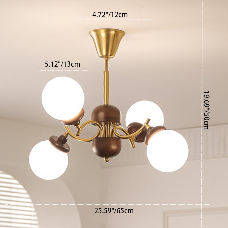 Traditional Vintage Magic Bean Round Orb Wood Iron Glass 4/6/8/10 Light Chandelier For Living Room