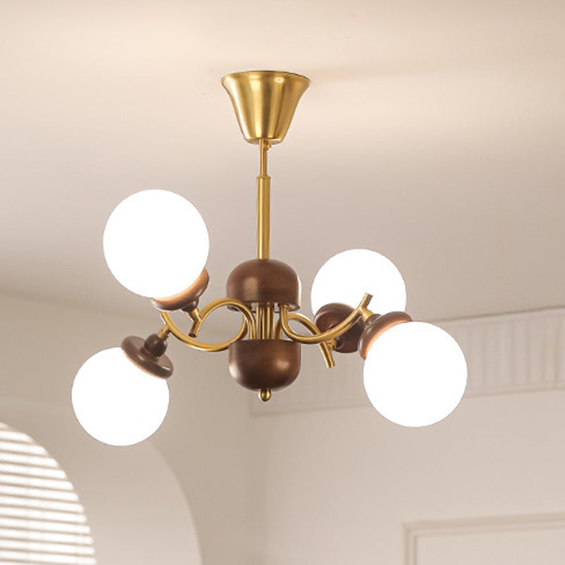 Traditional Vintage Magic Bean Round Orb Wood Iron Glass 4/6/8/10 Light Chandelier For Living Room