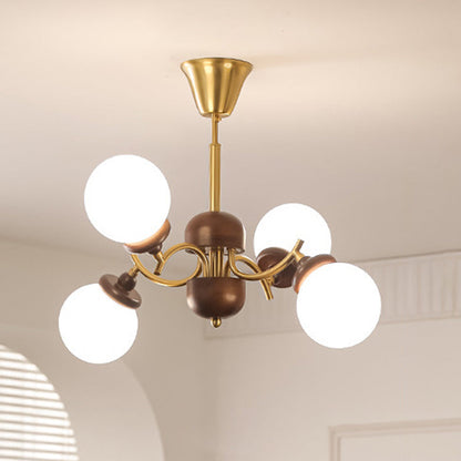 Traditional Vintage Magic Bean Round Orb Wood Iron Glass 4/6/8/10 Light Chandelier For Living Room