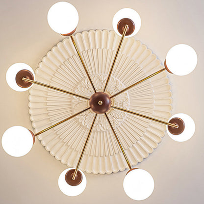 Traditional Vintage Magic Bean Round Orb Wood Iron Glass 4/6/8/10 Light Chandelier For Living Room