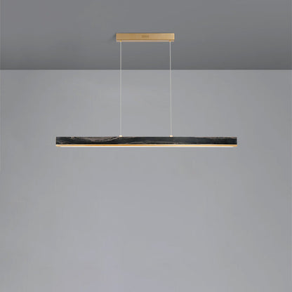 Modern Minimalist Rectangular Linear Copper Marble LED Island Light Chandelier For Dining Room