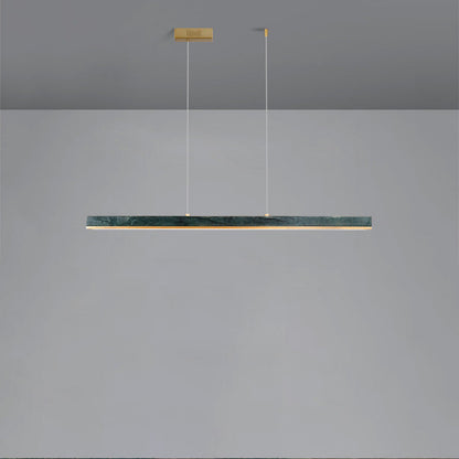 Modern Minimalist Rectangular Linear Copper Marble LED Island Light Chandelier For Dining Room