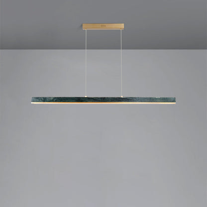 Modern Minimalist Rectangular Linear Copper Marble LED Island Light Chandelier For Dining Room