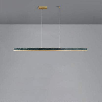 Modern Minimalist Rectangular Linear Copper Marble LED Island Light Chandelier For Dining Room