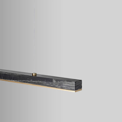 Modern Minimalist Rectangular Linear Copper Marble LED Island Light Chandelier For Dining Room