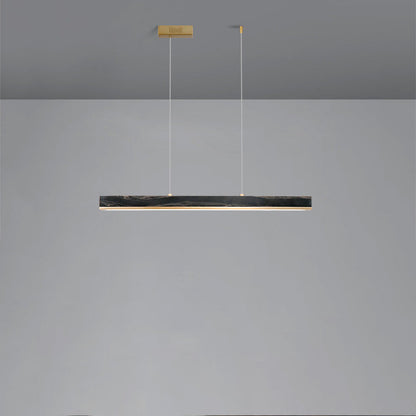 Modern Minimalist Rectangular Linear Copper Marble LED Island Light Chandelier For Dining Room