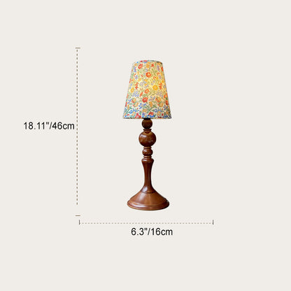 Traditional Vintage Petal Cylinder Wood Fabric 1-Light Table Lamp For Bedroom