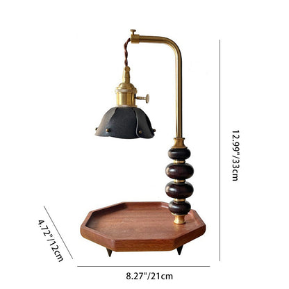 Traditional Vintage Round Octagonal Metal Wood Veneer 1-Light Melting Wax Table Lamp For Bedroom