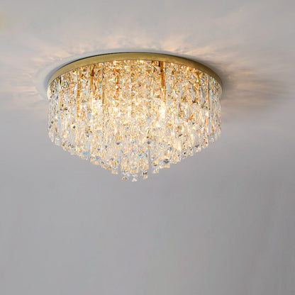 Modern Luxury Tassel Round Dome Stainless Steel Crystal 3/5/8 Light Flush Mount Ceiling Light For Bedroom