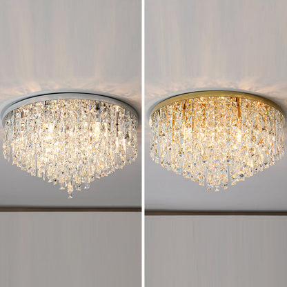 Modern Luxury Tassel Round Dome Stainless Steel Crystal 3/5/8 Light Flush Mount Ceiling Light For Bedroom