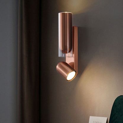 Contemporary Scandinavian Rotatable Round Cylinder Stainless Steel Iron Glass 2-Light Wall Sconce Lamp For Bedroom