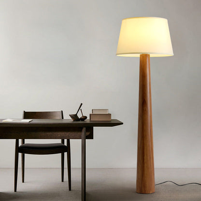 Traditional Vintage Round Cylinder Wood Fabric 1-Light Standing Floor Lamp For Living Room