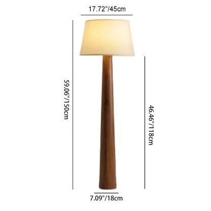 Traditional Vintage Round Cylinder Wood Fabric 1-Light Standing Floor Lamp For Living Room