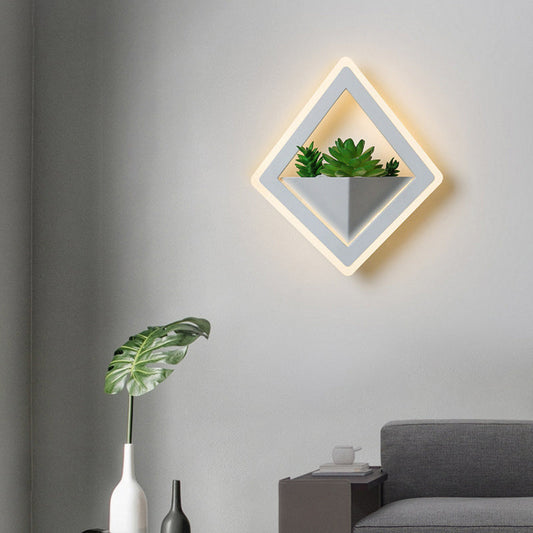 Modern Minimalist Simulation Plant Round Triangle Rectangle Heart Iron Acrylic Wall Sconce Lamp For Bedroom