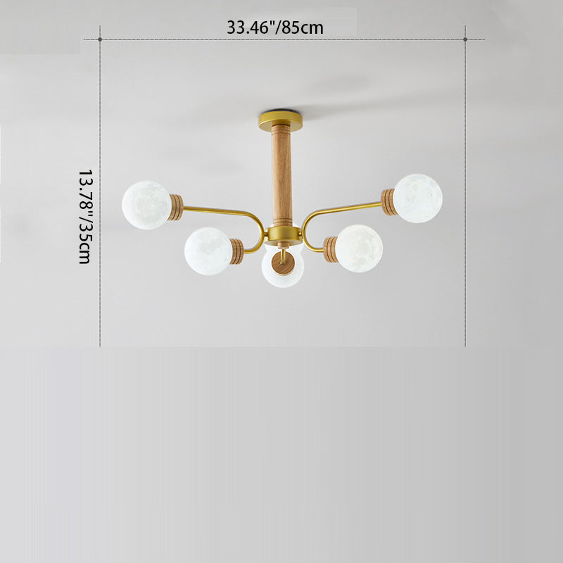 Contemporary Scandinavian Round Iron Oak Acrylic 6/10 Light Chandelier For Bedroom