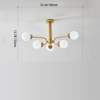 Contemporary Scandinavian Round Iron Oak Acrylic 6/10 Light Chandelier For Bedroom